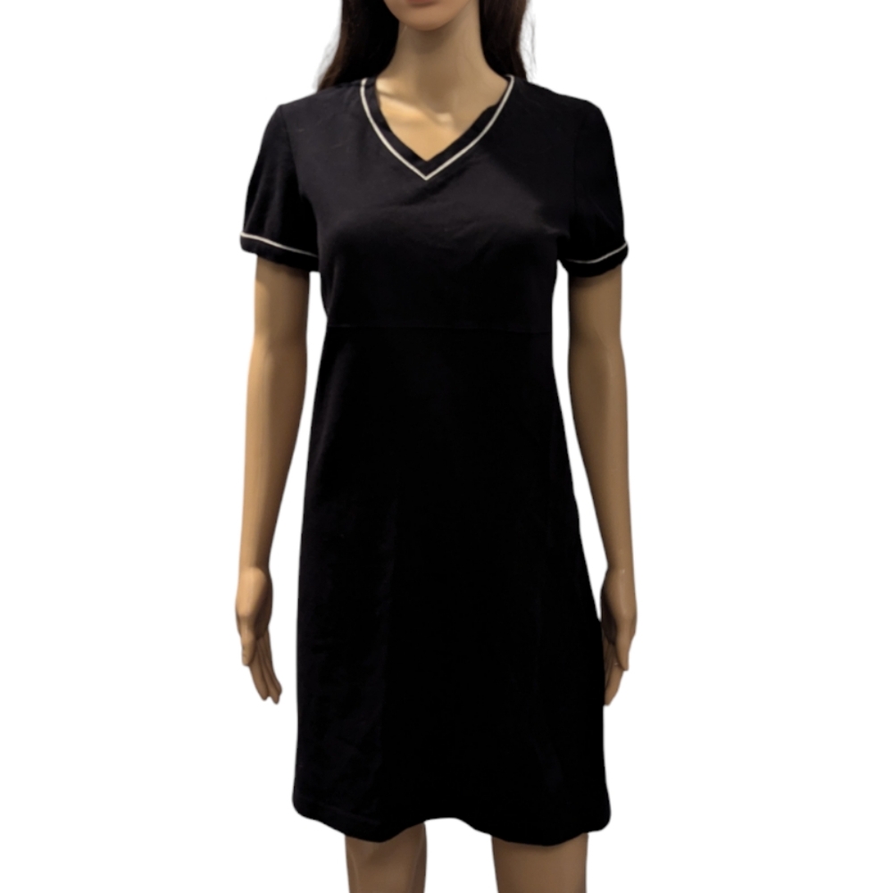 Talbots A-line knit dress, empire waist, navy with white trim